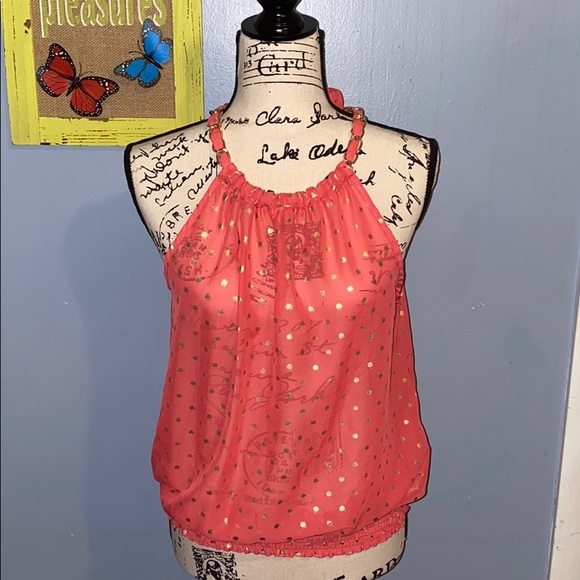 Dereck Heart-Tie-Back Polka Dot Sheer Shirt! - Picture 2 of 5